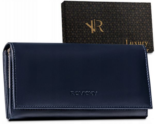 Portfel skórzany Rovicky R-RD-35-GCL granatowy. Niebieskie portfele ROVICKY, bez wzorów, ze skóry. Za 76.99 zł.