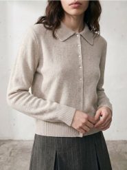 Rozpinany sweter z kołnierzykiem i domieszką wełny - szary. Szare swetry Sinsay, l, bez wzorów, z wełny, bez ramiączek. Za 49.99 zł.