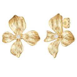 Yokoamii Kolczyki na sztyft Kwiat z metalowego stopu w kolorze zlotym z perla (synth.) 1 ct Damski. Żółte kolczyki Yokoamii, z perłą, metalowe. Za 149.99 zł.