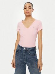 Tommy Jeans T-Shirt Essential DW0DW17385 Różowy Slim Fit. Czerwone t-shirty Tommy Jeans, xxs, bez wzorów, z bawełny, bez kołnierzyka, bez ramiączek. Za 139.99 zł.