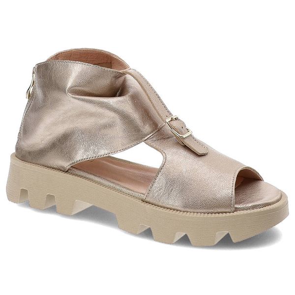 Złote Sandały Lamanti Modne Skórzane Buty. Żółte botki LAMANTI, bez wzorów, ze skóry, eleganckie, bez obcasa, bez zapięcia. Za 289.00 zł.