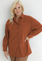 Brązowa Koszula Sztruksowa Oversize Veru. Brązowe koszule Born2be, m, bez wzorów, ze sztruksu, bez kołnierzyka, bez ramiączek. W wyprzedaży za 89.99 zł.