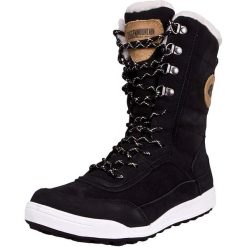 Damskie futrzane buty zimowe z wełny jagnięcej. Czarne buty trekkingowe GUGGEN MOUNTAIN, na zimę, z futra, bez zapięcia. W wyprzedaży za 734.36 zł.