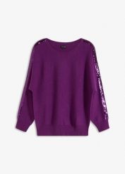 Cienki sweter z cekinami. Niebieskie swetry bonprix, bez wzorów, bez ramiączek. Za 114.99 zł.