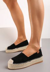 Czarne Espadryle na Plecionej Platformie z Ekozamszu Avalana. Czarne espadryle Born2be, bez wzorów, eleganckie, bez obcasa. W wyprzedaży za 72.24 zł.
