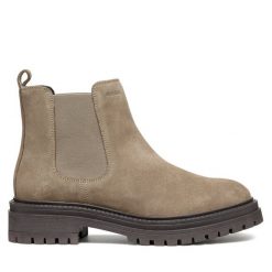 Sztyblety Geox. Brązowe botki Geox, bez wzorów, bez obcasa, na płaskiej podeszwie, bez zapięcia. Za 329.99 zł.