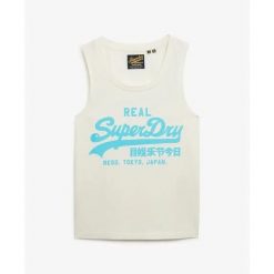 Damski tank top Superdry Vl. Białe topy Superdry, bez wzorów, bez kołnierzyka, bez ramiączek. Za 125.80 zł.
