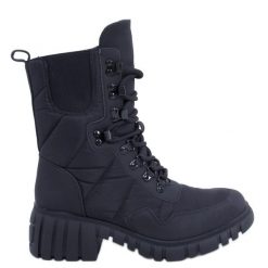 BM Botki ortalionowe Jewel Black czarne. Czarne botki BM, bez wzorów, z gumy, bez obcasa, bez zapięcia. Za 247.70 zł.