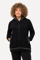 Damskie Bluza kaptur tęczowe paski odblaskowe długi rękaw. Czarne bluzy Ulla Popken, plus size, bez wzorów, z bawełny, z kapturem. Za 279.99 zł.