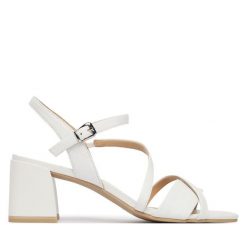 Sandały Caprice. Białe sandały Caprice, bez wzorów, bez obcasa, na słupku, bez zapięcia. Za 339.99 zł.