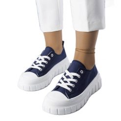 Granatowe trampki na platformie Bellemare niebieskie. Niebieskie trampki bez wzorów, z gumy, klasyczne, bez zapięcia. Za 78.89 zł.