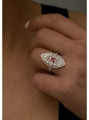 DIA DIAMONDS Pozłacany pierścionek z diamentami i rubinem rozmiar: 58. Czerwone pierścionki DIA DIAMONDS, z diamentem, pozłacane. Za 341.79 zł.