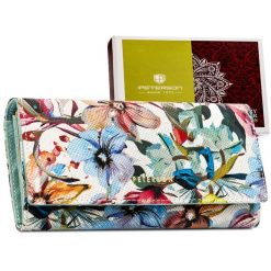Kwiatowy portfel damski ze skóry naturalnej wyposażony w system RFID - Peterson. Portfele Peterson, bez wzorów, ze skóry. Za 139.99 zł.