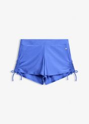 Szorty kąpielowe z wszytymi figami z połyskującego materiału. Niebieskie bikini bonprix, bez wzorów. Za 64.99 zł.