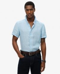 Superdry Vacation Linen krótka koszula 100% len – Sea Blue Chambray. Niebieskie koszule Superdry, s, bez wzorów, ze lnu, wakacyjne, bez kołnierzyka, bez ramiączek. Za 285.25 zł.