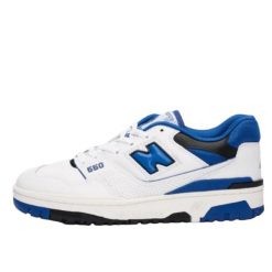 Buty do chodzenia dla dorosłych New Balance 550 White Blue. Białe buty do biegania New Balance, bez wzorów, ze skóry, bez zapięcia, do biegania. Za 340.45 zł.