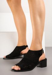 Czarne Sandały Botki na Słupku z Ażurową Cholewką i Noskiem Peep Toe Lanira. Czarne sandały Born2be, w ażurowe wzory, z jeansu, eleganckie, z otwartym noskiem, bez obcasa, na obcasie, bez zapięcia. W wyprzedaży za 97.49 zł.