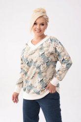 Bawełniana nierozpinana bluza Elsa w kwiaty 3D z dekoltem w serek V-neck PLUS SIZE XXL OVERSIZE. Białe bluzy Moda Size Plus Iwanek, na zimę, plus size, bez wzorów, z bawełny, bez kaptura, trekkingowe. Za 259.90 zł.