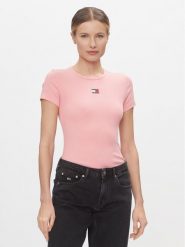 Tommy Jeans T-Shirt Badge DW0DW17881 Różowy Slim Fit. Czerwone t-shirty Tommy Jeans, m, bez wzorów, z bawełny, bez kołnierzyka, bez ramiączek. Za 109.99 zł.
