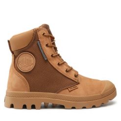 Trapery Palladium. Brązowe traperki Palladium, bez wzorów, bez obcasa, bez zapięcia. Za 699.99 zł.