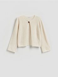 Kardigan z bawełną - kremowy. Białe swetry Reserved, l, bez wzorów, z bawełny, bez ramiączek. Za 129.99 zł.