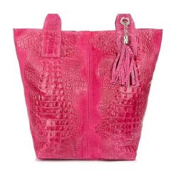 Shopper bag wężowy skórzany fuksja L94. Czerwone shopper bag z aplikacjami, z materiału, małe, zamszowe, bez dodatków. Za 230.99 zł.
