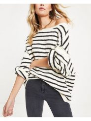 Milan Kiss Sweter w kolorze biało-czarnym rozmiar: L. Białe swetry Milan Kiss, l, bez wzorów, bez ramiączek. Za 185.32 zł.