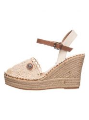 Tom Tailor Sandały w kolorze beżowym na koturnie rozmiar: 39. Brązowe sandały Tom Tailor, bez wzorów, bez obcasa, na koturnie, bez zapięcia. Za 85.45 zł.