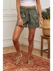 Fleur de Lin Lniane szorty "Boristo" w kolorze khaki rozmiar: XL. Brązowe szorty Fleur de Lin, bez wzorów, ze lnu. Za 131.12 zł.