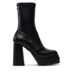 Botki Buffalo. Czarne botki Buffalo, bez wzorów, bez obcasa, na słupku, bez zapięcia. Za 419.99 zł.