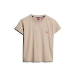 T-shirt dopasowany z logo dla kobiet Superdry Essential. Szare t-shirty Superdry, bez wzorów, eleganckie, bez kołnierzyka, bez ramiączek. Za 122.10 zł.