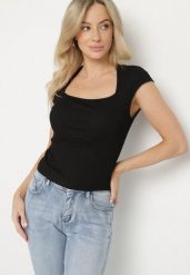 Czarny Dopasowany T-shirt z Wiskozą w Prążki z Kwadratowym Dekoltem Alannia. Czarne t-shirty Born2be, m, bez wzorów, z bawełny, biznesowe, bez kołnierzyka, bez ramiączek. W wyprzedaży za 42.49 zł.