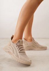 Ciemnobeżowe Sznurowane Buty Sportowe na Grubszej Podeszwie Unamarie. Brązowe buty sportowe lifestyle Born2be, bez wzorów, z dresówki, eleganckie, bez zapięcia. Za 64.99 zł.