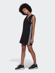 Adidas Sukienka dzianinowa adicolor Classics HM2134 Czarny Relaxed Fit. Czarne sukienki adidas, bez wzorów, z bawełny, bez kołnierzyka, bez ramiączek. Za 329.99 zł.