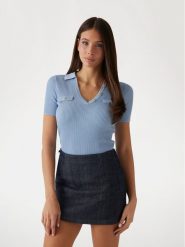Guess Sweter W5RR25 Z2U00 Błękitny Regular Fit. Niebieskie swetry Guess, m, z aplikacjami, z wiskozy, bez ramiączek. Za 239.99 zł.
