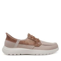 Półbuty Skechers. Brązowe półbuty wsuwane Skechers, bez wzorów, bez obcasa, na płaskiej podeszwie. Za 379.99 zł.