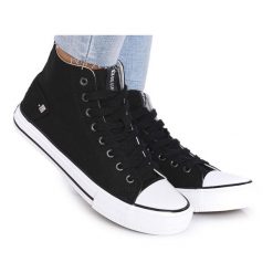 Damskie Wysokie Trampki Big Star DD274330 Czarne. Czarne trampki bez wzorów, z materiału, retro, bez zapięcia. Za 180.71 zł.