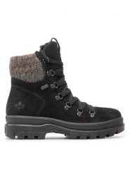 Rieker Botki X8200-00 Czarny. Czarne botki Rieker, bez wzorów, bez obcasa, na płaskiej podeszwie, bez zapięcia. Za 363.99 zł.