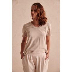 T-shirt Damski Mango BS Beż. Czarne t-shirty blue shadow, bez wzorów, z bawełny, bez kołnierzyka, bez ramiączek. Za 129.90 zł.