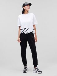 KARL LAGERFELD T-Shirt Signature Hem 226W1703 Biały Relaxed Fit. Białe t-shirty KARL LAGERFELD, s, bez wzorów, z bawełny, bez kołnierzyka, bez ramiączek. Za 299.99 zł.