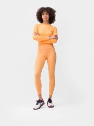 4F Legginsy treningowe szybkoschnące damskie L. Brązowe legginsy 4f, bez wzorów, z dzianiny. Za 199.99 zł.