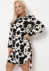 Biało-Czarna Sukienka Koszulowa z Abstrakcyjnym Wzorem i Podwijanymi Rękawami Grailuna. Białe sukienki Born2be, plus size, bez wzorów, bez kołnierzyka, plus size, bez ramiączek, midi, koszulowe. W wyprzedaży za 50.99 zł.