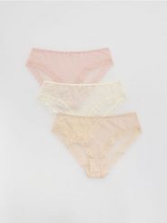 Koronkowe majtki figi 3 pack - kremowy. Białe figi Reserved, bez wzorów, z koronki. Za 59.99 zł.