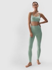 4F Legginsy do jogi z wysokim stanem damskie - turkusowe XL. Niebieskie legginsy 4f, bez wzorów, z dzianiny, sportowe. W wyprzedaży za 69.99 zł.