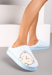 Jasnoniebieskie Kapcie na Grubej Podeszwie z Haftowanym Wzorem Laonora. Niebieskie kapcie Born2be, bez wzorów. W wyprzedaży za 25.49 zł.