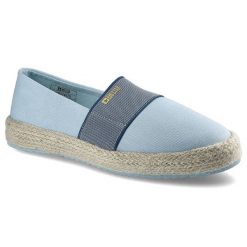 Espadryle damskie Big Star, wsuwany fason cholewka tekstylna niska cholewka przed kostkę elastyczna guma dopasowująca pleciona podeszwa typu espadryl. Niebieskie espadryle BIG STAR, bez wzorów, z gumy, klasyczne, bez obcasa, na płaskiej podeszwie. Za 89.99 zł.