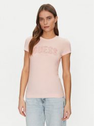 Guess T-Shirt W5GI04 J1314 Różowy Slim Fit. Czerwone t-shirty Guess, xxl, z aplikacjami, z bawełny, bez kołnierzyka, bez ramiączek. Za 109.99 zł.