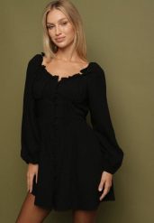 Czarna Sukienka Hiszpanka Vices z Gorsetową Talią i Bufiastymi Rękawami Resana. Czarne sukienki Born2be, na co dzień, l, bez wzorów, z bawełny, bez kołnierzyka, bez ramiączek, mini, gorsetowe. Za 119.99 zł.