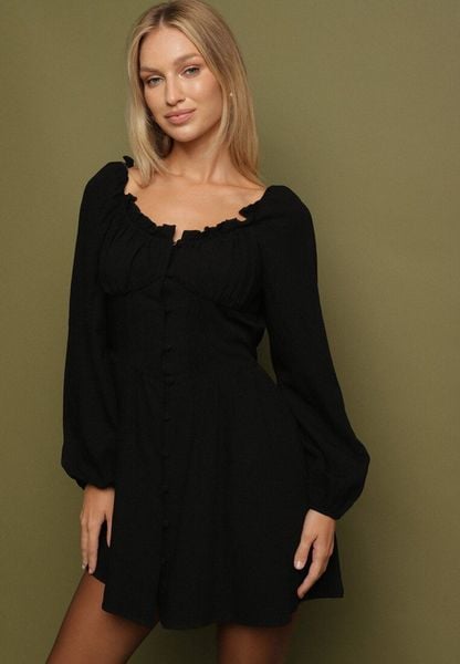 Czarna Sukienka Hiszpanka Vices z Gorsetową Talią i Bufiastymi Rękawami Resana. Czarne sukienki Born2be, na co dzień, l, bez wzorów, z bawełny, bez kołnierzyka, bez ramiączek, mini, gorsetowe. Za 119.99 zł.