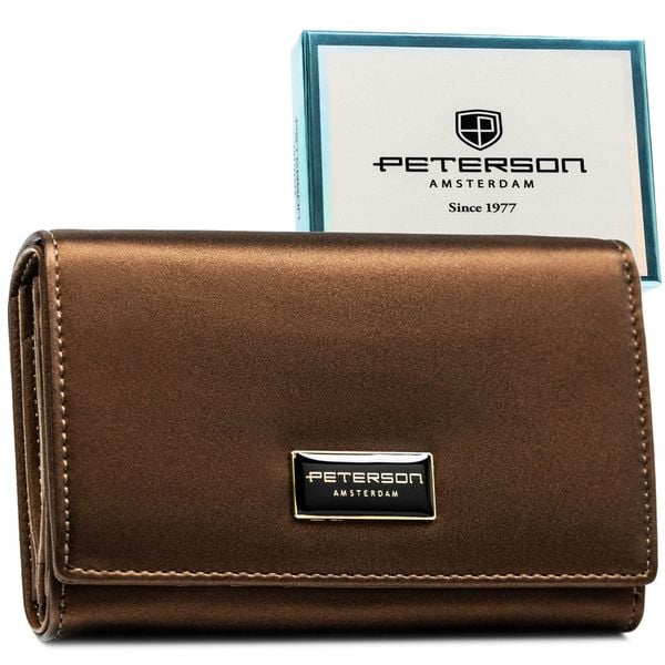 Duży portfel damski wykonany ze skóry naturalnej i ekologicznej w brązowym kolorze PTN PS112-HNL Peterson. Brązowe portfele Peterson, bez wzorów, ze skóry. Za 149.99 zł.